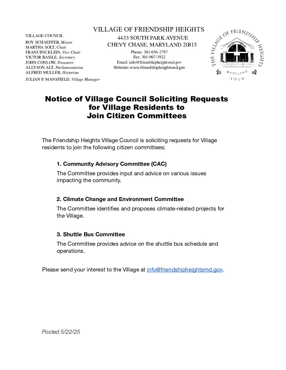 Village Seeking Residents to Join Citizen Committees!